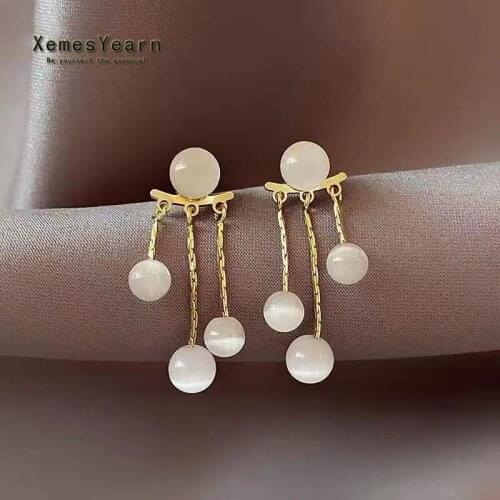 2021 New Design Opals Tassel Back Hanging Drop Earrings For Womens and Luxury Ear Accessories For Korean Fashion Jewelry Girls