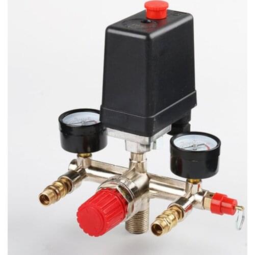 1pc 240V 20A Air Compressor Pressure Valve Switch 90-120PSI Manifold Regulator Gauges 82x82x52mm