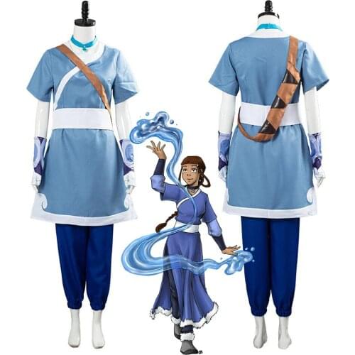 Reneecho Adult Avatar : The Last Airbender Costume Katara Cosplay Blue Fancy Dress Suit Famous Cartoon Cosplay