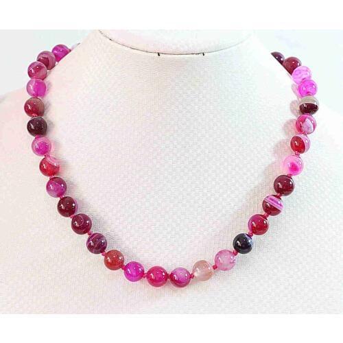 Rose Red Stripes Carnelian Natural Stone Onyx Agat 6mm 8mm 10mm 12mm Round Beads Diy Chain Choker Necklace 18"B647