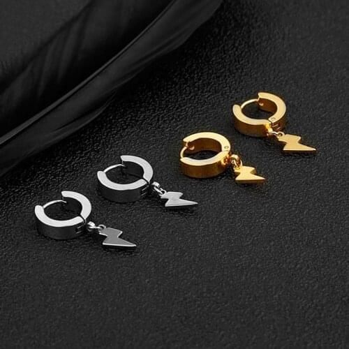 Punk Lightning Drop Earrings for Men Women Girl Simple Personality Dangle Earrings Jewelry Gift Titanium Steel Hip Hop Earring