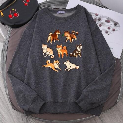 Shiba Inu Cute Cartoons Print Women Clothing Creativity Crewneck Hoody Casual Loose Hoodie Harajuku Pullover Sweatshirt Womens