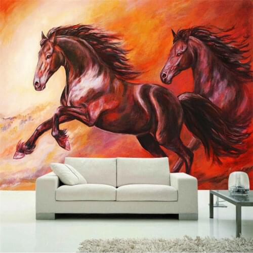 Modern Passion Hand Painted Horses Home Improvement Background Wall Paper 3D Red Sweaty Horses Home Decor Mural Wallpaper 3D