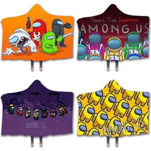 Among Crewmate US Impostor 3D Printed Flannel Hooded Blanket Picnic Wearable Fleece Throw Warm Gift for Kids Adults