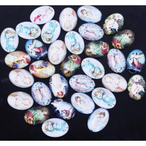 20PCS Mixed Random Baby Angel Pattern Oval 18x25mm Glass Cameos Cabochons DIY Embellishment Scrapbook Handbag Crafts Supplies