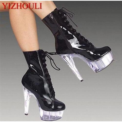 Stylish 15cm Platforms High Heel Shoes, Pole Dance / Model Shoes, 6 Inch Ankle Boots, Sexy Crystal Bootie