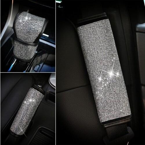 Rhinestone Diamond Car Safety Belt Cover Seat Shoulder Pad Gear Shifter Cover Car Styling Crystal Seat belt Handbrake Cover
