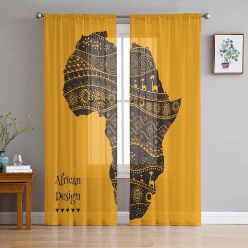 Africa Map Tulle Sheer Window Curtains for Living Room Kitchen Children Bedroom Voile Hanging Curtain