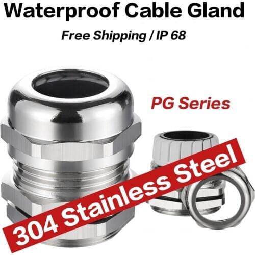 Waterproof PG Series Metal Cable Gland Connector IP68 304 Stainless Steel Metric Cable PG7 PG9 PG11 PG63 for 12-72mm Cable