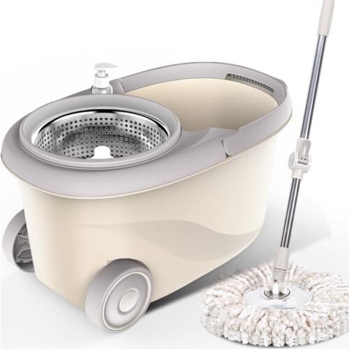 Spin Mop Bucket Portable Magic Double Drive Stainless Steel Hand Pressure Rotating with Head Household Floor Cleaning Set WF6273