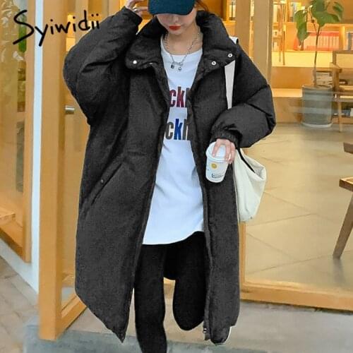 Syiwidii Thicken Black Winter Coat Women Oversized Warm Long Jacket Stand Collar Puffer Parkas Fall 2021 Korean Fashion Outwear