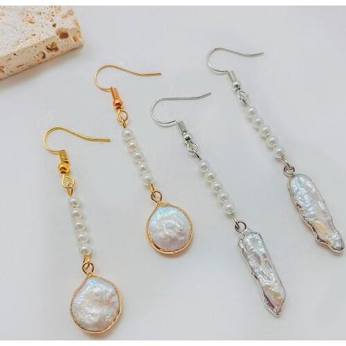 Unique Freshwater Pearl Dangle Earrings for Women Handmade Elegant Irregular Pearl Drop Statement Earring Wedding Party Gifts