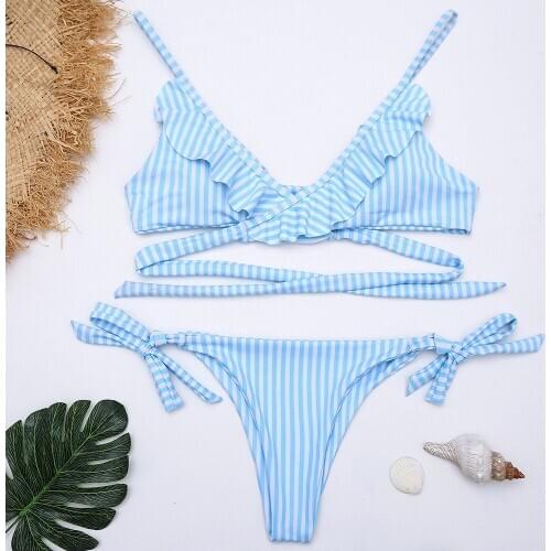 ZTVitality Womens Striped Bikini 2020 Hot Sale Padded Bra Beach Sexy Swimsuit Spaghetti Strap String Swimwear Women Biquini S-L