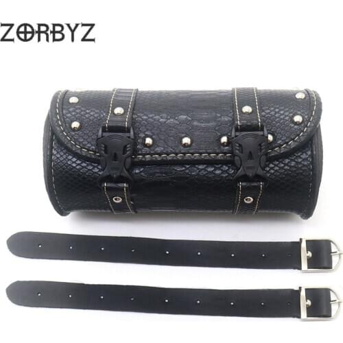 ZORBYZ Motorcycle Black Mini Synthetic leather Tool Bag Handlebar Sissy Bar Saddlebag Roll Barrel Bag For Harley Honda Suzuki