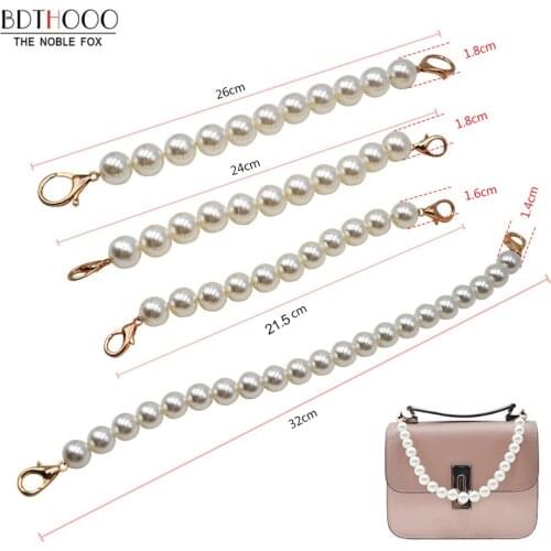 10pcs /lot Women Short Bag Straps Pearl Beaded 21.5cm 30cm Short Shoulder Belt Purse Handle Diy Chain Bag Accessories
