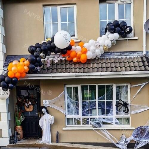 120pcs Halloween Theme Party DIY Balloons Set Arch Garland Kit House Decorations Black Yellow Gold Confetti Clear Ballons Globos