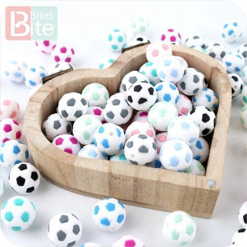20PC Bite Bites BPA Free Small Football Silicone Bead DIY Jewelry Accessories Necklace Made Soccer Food Grade Baby Teether Goods