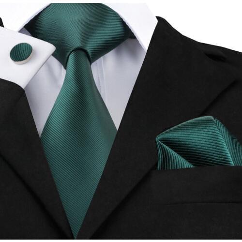 2016 Hot Solid Tie for Men Seagreen Silk Tie Hanky Cufflinks Set 100% Jacquard Woven High Quality Neckties C-830