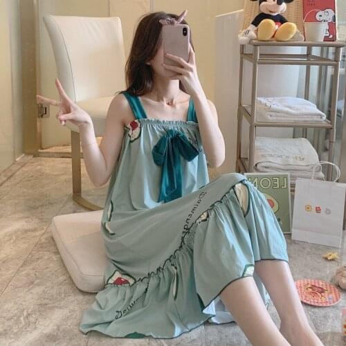 2021 Summer Cotton Modal Pajamas Girls Thin Cute Suspender Nightdress Plus Size Homewear Spaghetti Strap Nightdress