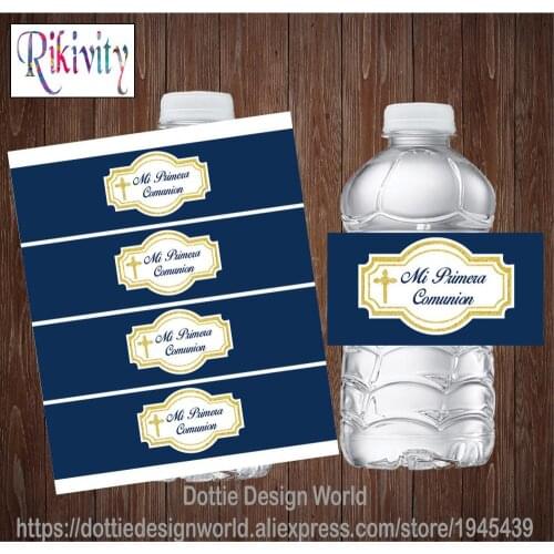 20pcs Navy Blue My First Holy Communion Water Bottle Wine Labels Baptism Candy Bar Wrapper Stickers Baby Shower Party Decoration