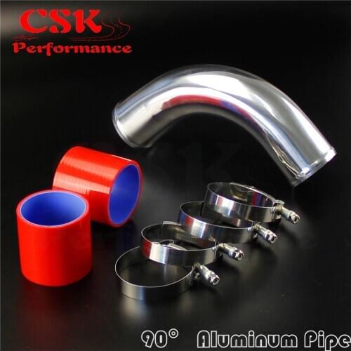 90 degree 63mm 2.5" Aluminum Turbo Intercooler tube Pipe +silicon hose + t bolt clamps