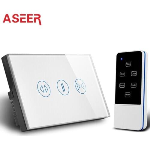 ASEER,AU/US Model,Remote Control Wall touch Curtain Switch,RF433MHz,Smart Phone control lamps+broadlink,Luxury Crystal Glass