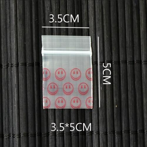 GREAT BULK PRICE 100pcs Small Red Smile Poly Ziplock Thick Plastic Reclosable Zipper Bags 3.5x5cm /1.37inch x1.96inch