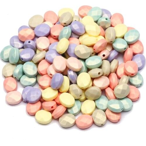 50pcs 8*10mm Mixed Color Faceted Acrylic Beads Oval Flat Loose Spacer Beads for Jewelry Making DIY Bracelet Necklace Accessories