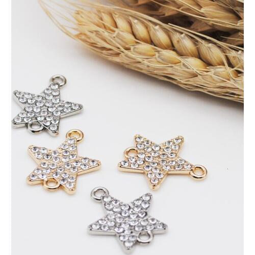 10pcs/lot 17*20MM Full Rhinestone Stars Charms Gold Silver Color Star Pendant Connectors for Jewelry Earring Hair Accessories