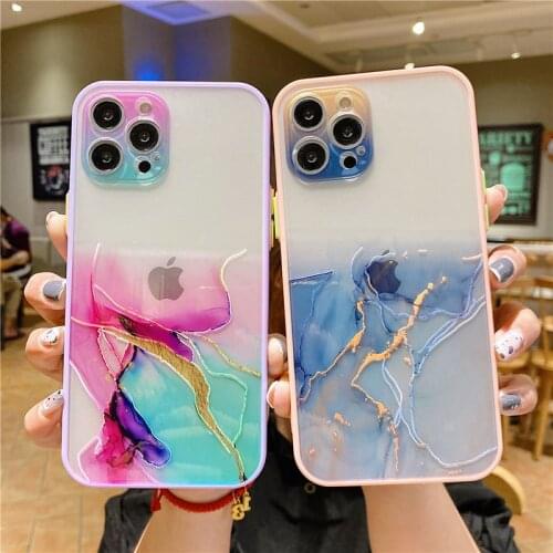 USLION Gradient Marble Watercolor Painting Phone Case For iPhone 11 12 Pro Max XS X XR 7 8 Plus Clear Soft TPU Shockproof Cover