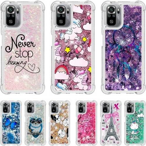 For Xiaomi Redmi Note 10 Case Quicksand Phone Case For Redmi Note 10 Note10 S 10S Cover Dynamic Glitter Liquid Cases Coque Capa