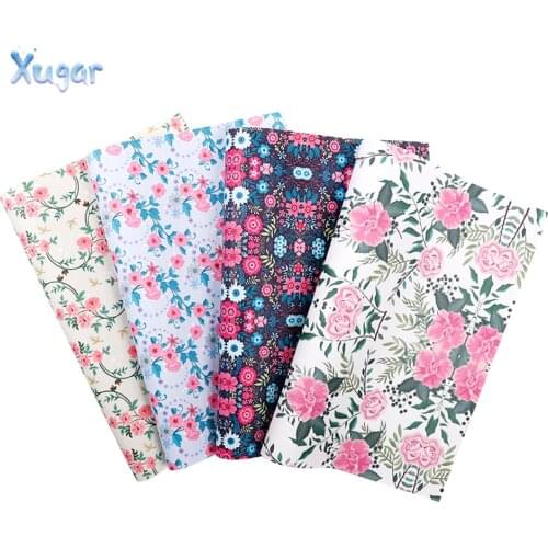 Xugar New Style Floral Synthetic Fabric for DIY Leather PU Eco Leather with Printed Rose Faux Leather Fabric For DIY Hair Bows