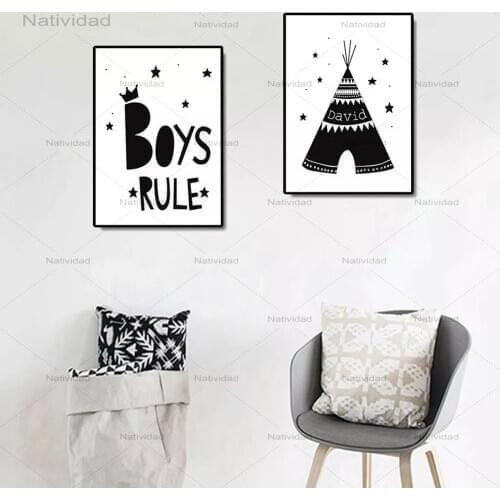 Canvas Painting Nordic Boys Rule Letters Picture wall art Poster and print decorative home decor for living room and kids room