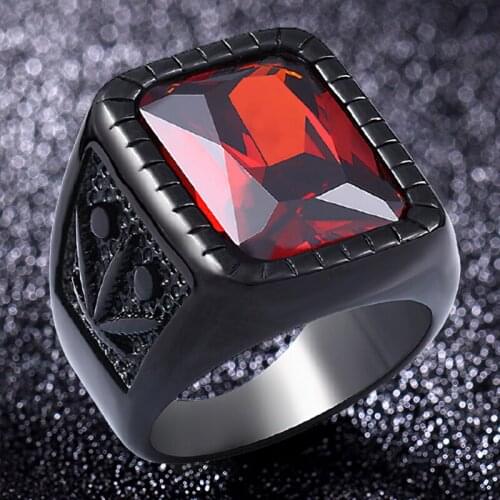 Hiphop Ring 316L Stainless Steel Black/Red Stone Rings Rock Fashion Men Male Jewelry Wedding Rings Accessories Wholesale