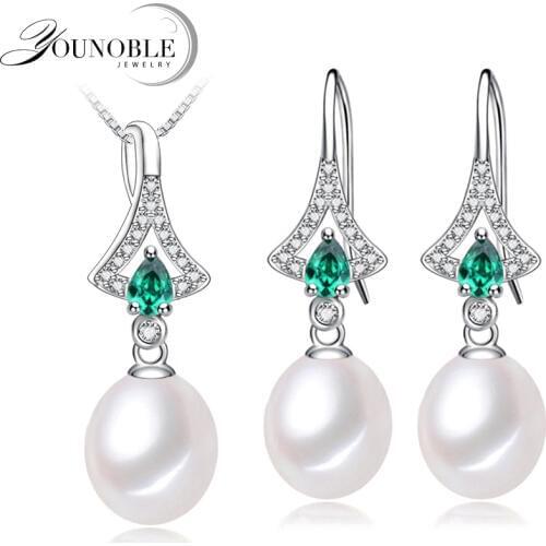 Real Freshwater Pearl Jewelry Set Women,trendy 925 Silver Necklace Earrings Sets Girl Birthday Gift