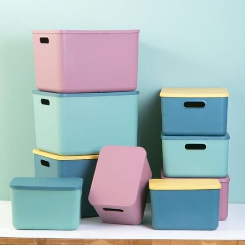 Sundries Storage Boxes with Lid Snacks Toys Storage Basket Household Wardrobe Organizer Clothes Nordic Candy Colors Plastic Box