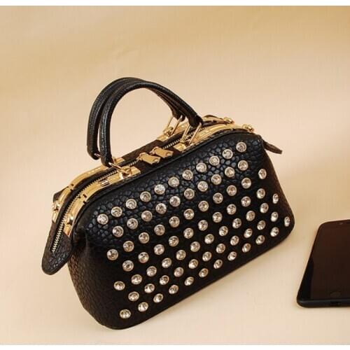 Leather Brand Famous Ladies Handbags Diamonds Office Pillow Bags Women Fashion Snake Print Rhinestone Shoulder Crossbody Bag