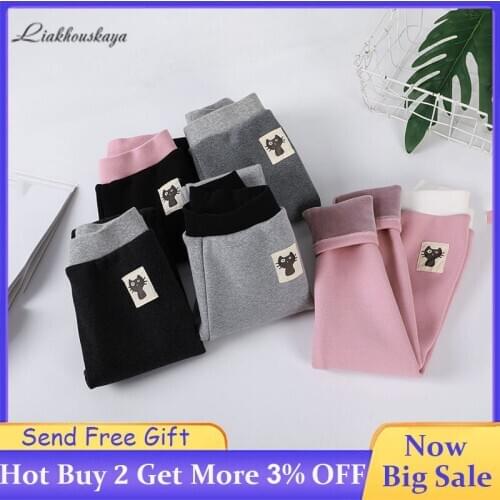 Girls Leggings 2020 ChildrenS Winter New Warm Thick Velvet Legging Girls Cat Pattern Design Skinny Pants Elastic Waist Trousers