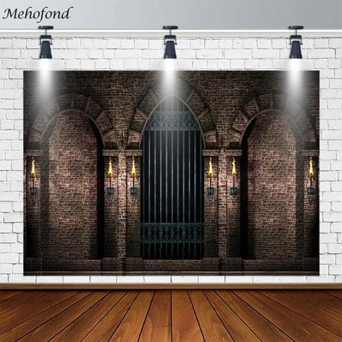 Mehofond Photography Background Halloween Retro Old Brick Wall Arch Torch Children Portrait Backdrop For Photo Studio Photocall