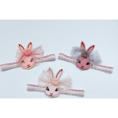 15pcs Fashion Cute Felt Rabbit Lace Headbands Bunny Pom Pom Bow Glitter Soft Hairbands Princess Easter Headwear Hair Accessories