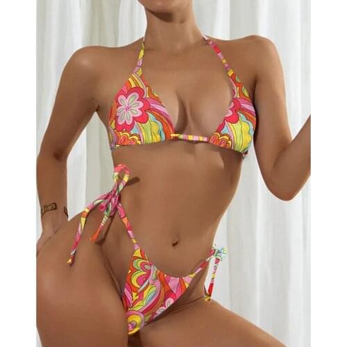 Mossha 2021 Halter push up bikini set Triangle micro swimsuit womens swimming suit String high cut swimwear sexy bathing suit