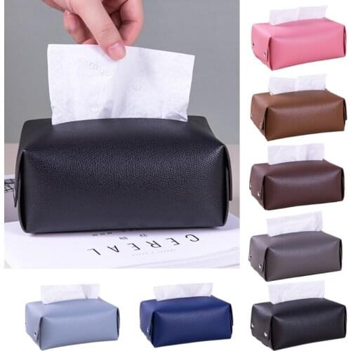 PU Leather Tissue Box Cover Rectangular Napkin Holder Organizer Paper Towel Dispenser Container for Home Office Car