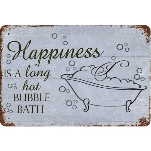 Bathroom Toilet Toilet Wall Decoration Metal Tin Sign Happuness Is A Lang Hat Bubble Bath Retro Home Decoration Metal Plate