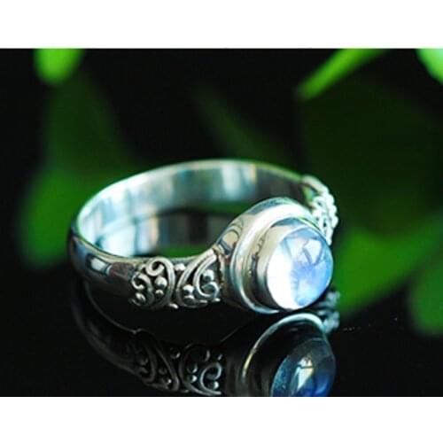 Nepals Original Manual Thai Silver Thailand Vitreous Blue Moonstone Restoring Ancient Ways Ring Female