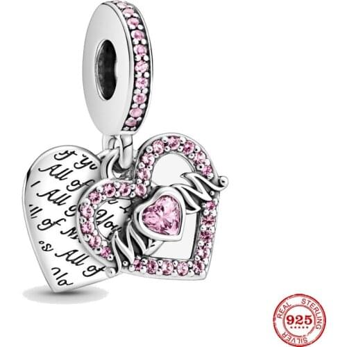 New Original Silver Color HEART & MUM DANGLE CHARM Bead Fit European Pandora Charms Bracelet Bangles Diy Jewelry P426