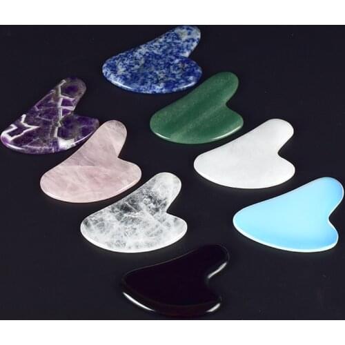 Wholesale Natural Stone Rose Quartz Gua Sha Tool Face Neck Massage Health Care Skin Detox Lifting Amethyst Crystal Massager