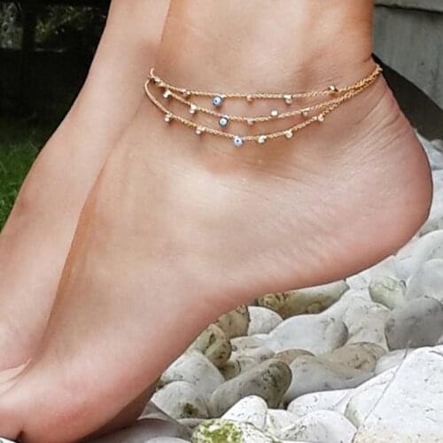 Beach Footwear Handmade Tassel Double-sided Blue Eye Anklet For Women Yoga Accessories