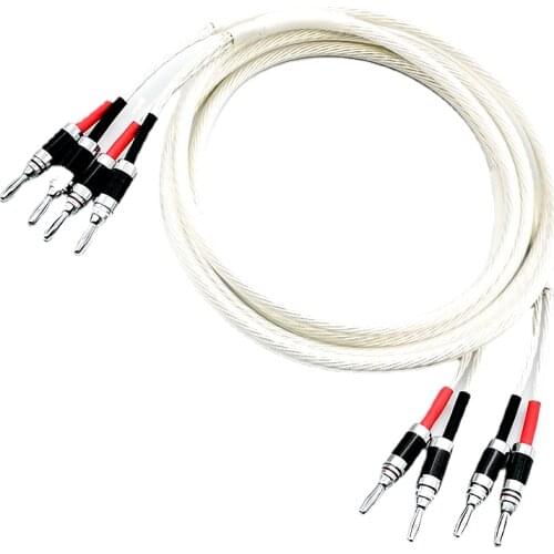 Silver Plated OCC Audio speaker Cable With Rhodium plating banana Plug spade plug HIFI Cable