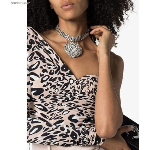 Stuning Full Crystal Zircon Pave Chunky Heart Choker Statement Necklace Designer T Show Runway Gown Wedding Jewelry Rare