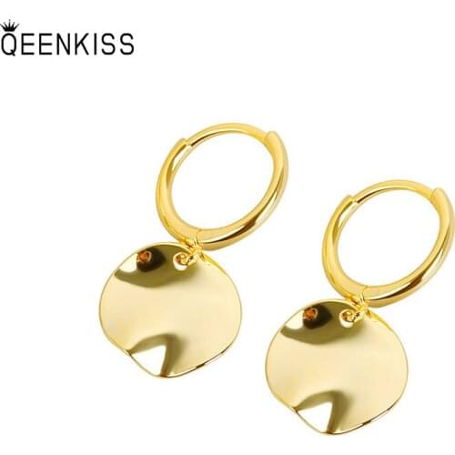 QEENKISS EG649 2021Fine Jewelry Wholesale Fashion Woman Girl Birthday Wedding Gift round 18KT Gold White Gold Hoop Earrings